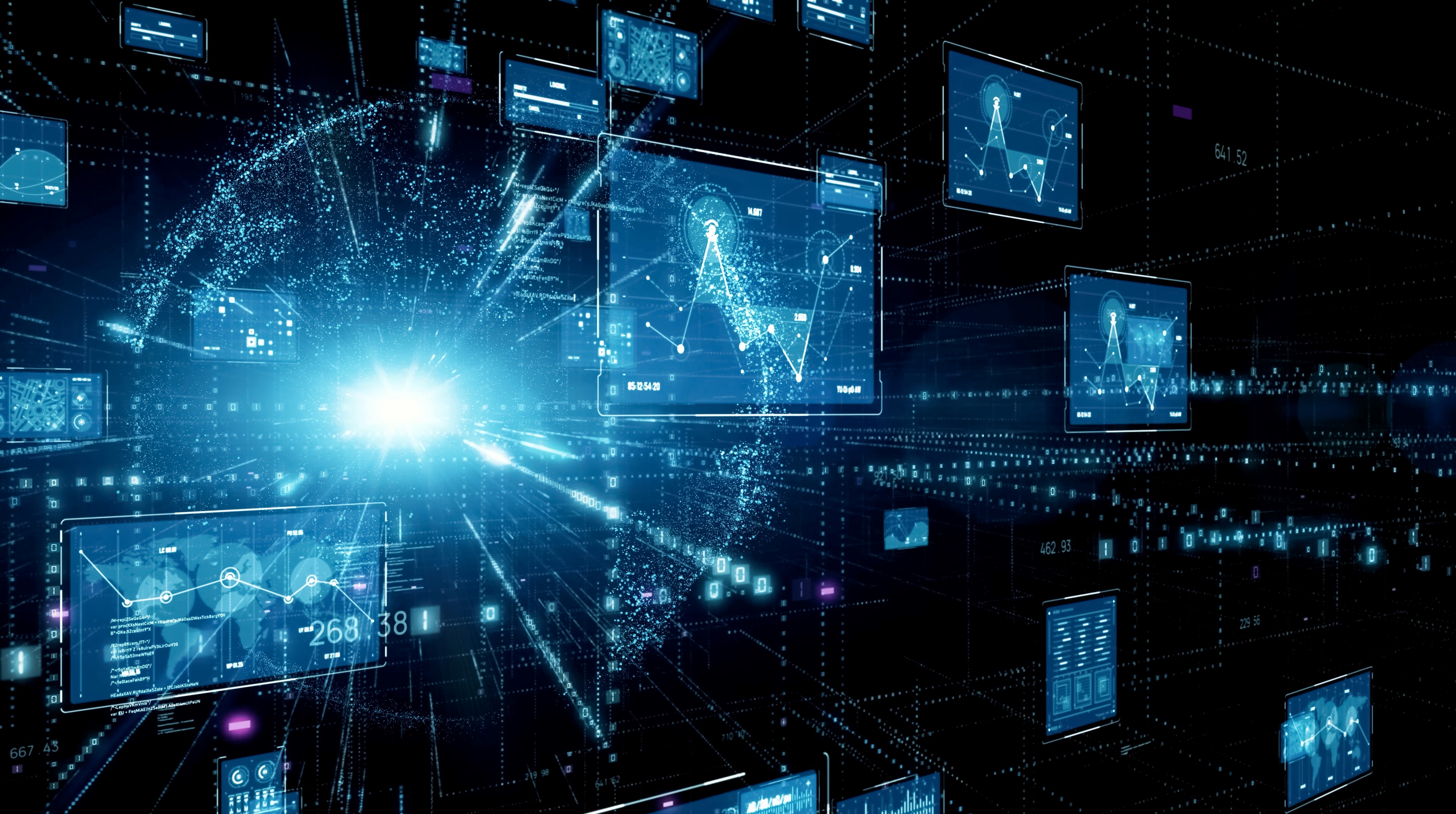 Abstrakte Darstellung unterschiedlicher verknüpfter Systeme und Technologien
