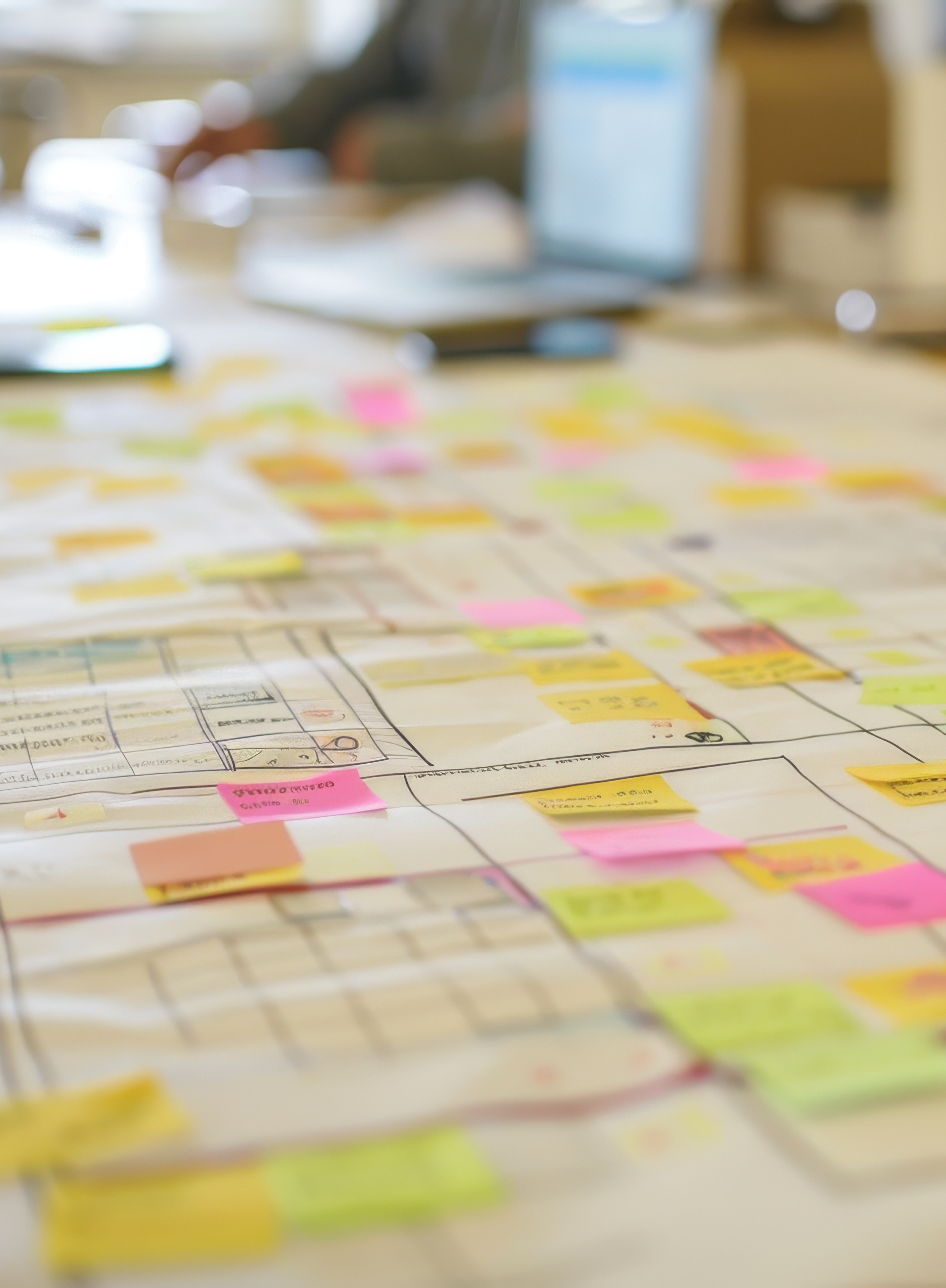 Das Bild zeigt ein Concept Board, auf dem verschiedene Blockchain-Geschäftsmodelle skizziert und visualisiert sind. Diagramme, Notizen und strategische Entwürfe verdeutlichen die unterschiedlichen Ansätze und Möglichkeiten, die Blockchain-Technologie für die Entwicklung innovativer Geschäftsmodelle bietet. Das Board dient als zentrale Plattform zur Strukturierung und Darstellung von Ideen für zukunftsweisende Lösungen.