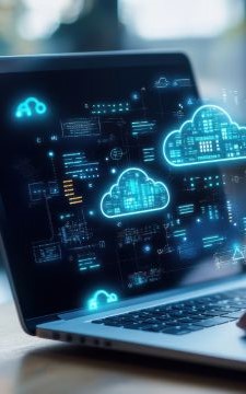 Laptopbildschirm mit Datenvisualisierung und Fokus auf Digitalisierung
