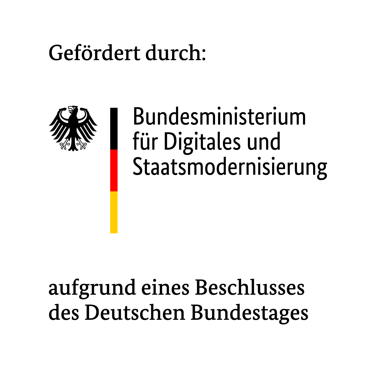 Bundesadler, schwarz-rot-goldener Streifen, Schriftzug Bundesministerium für Digitalisierung und Staatsmodernisierung