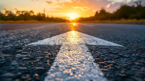 The image shows an arrow pointing forward on the road. It is intended to represent roadmapping, which is often used in strategic innovation management.
