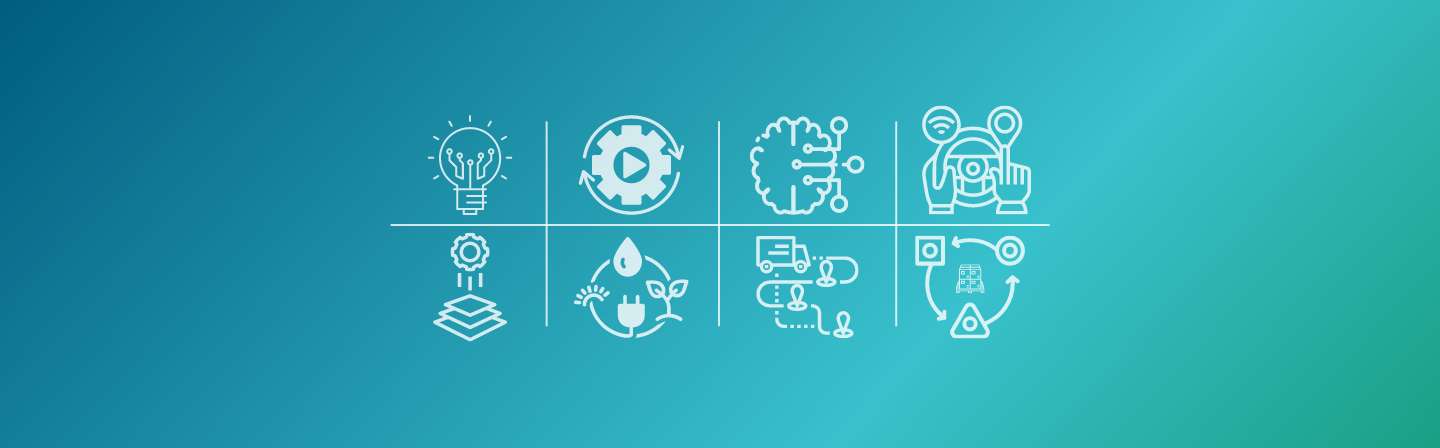 Das Bild zeigt in einer grafischen Darstellung die strategischen Themenfelder am Fraunhofer IML. Dazu gehören: Informationssysteme und digitale Infrastruktur, Autonome und eingebettete Systeme, Künstliche Intelligenz in der Anwendung, Assistenzsysteme und Mensch-Technik-Interaktion, Plattformökonomie, Ressourcenschonende und emissionsarme Logistik, Mobilität und Versorgung sowie Adaption logistischer Systeme